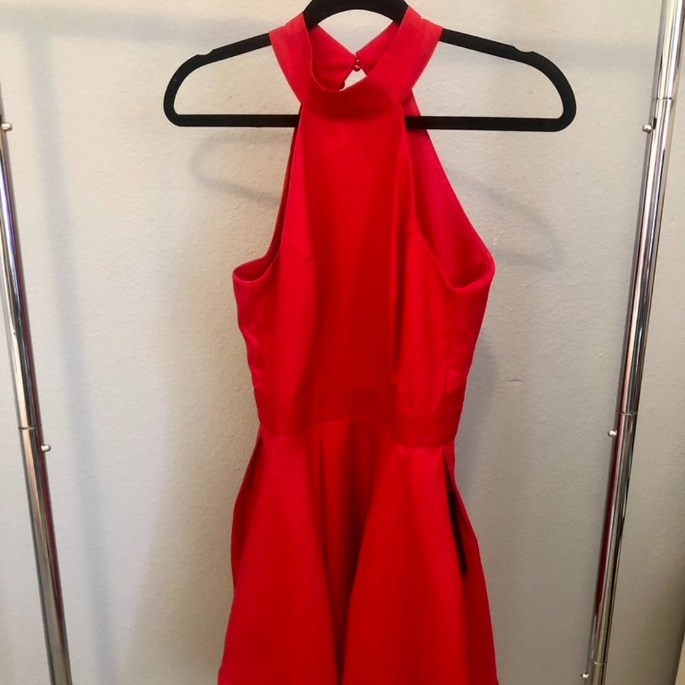 LULUS Short Red Dress with Open Back and High Neck